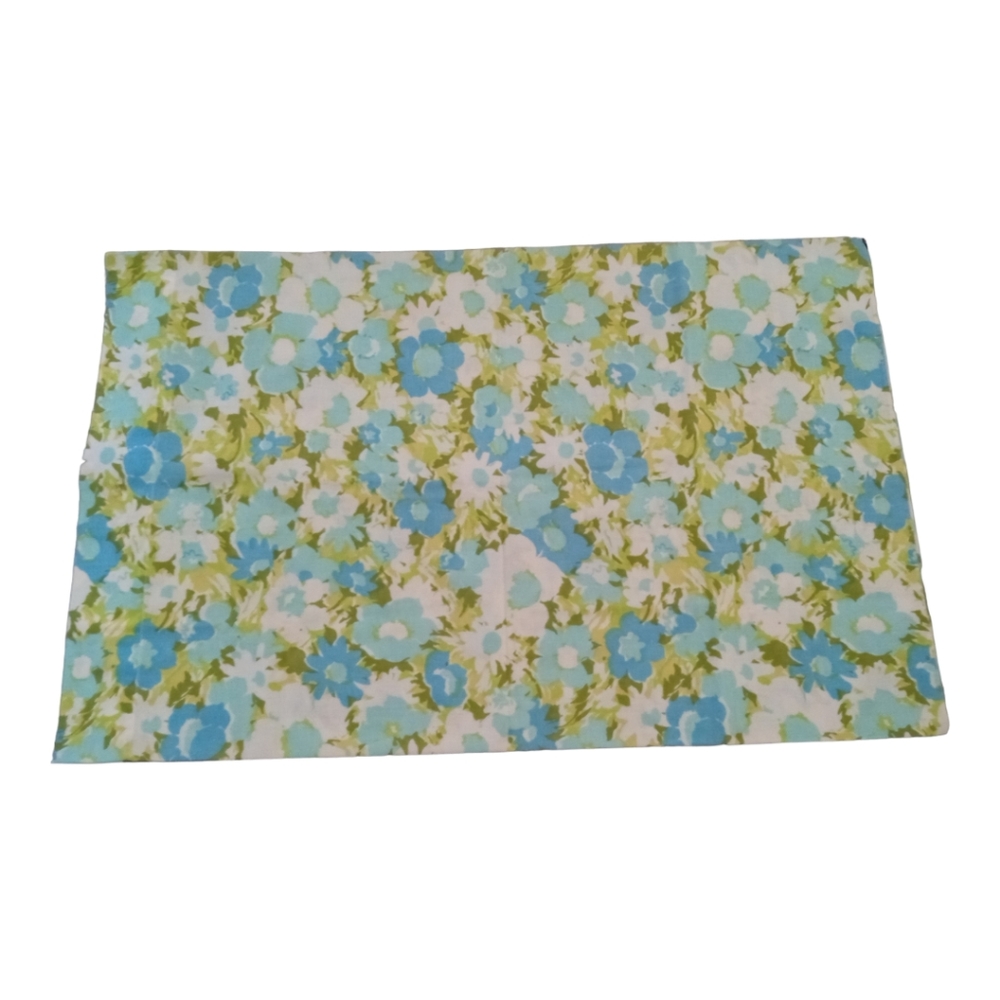 Vintage Springmaid Marvelaire Standard Pillowcase Blue Green Floral 70s